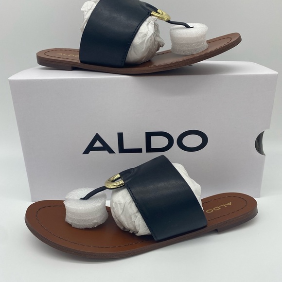 ALDO Ocericia leather ring post sandals in black - Picture 11 of 16